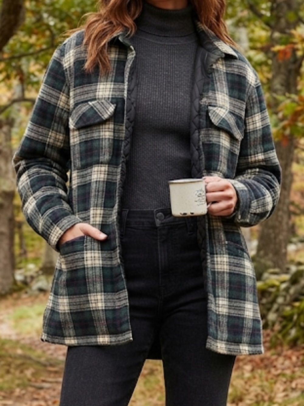 CRESCENT BAY Wool Blend Plaid Quilted Shacket Shirt Jacket Overshirt Large